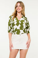 Geo Print Top Olive