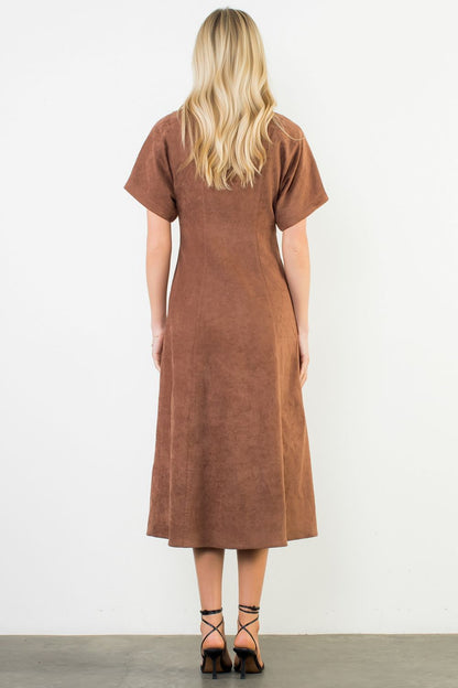 Short Sleeve Suede Dress