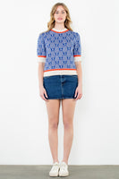 Short Sleeve Blue Bow Sweater