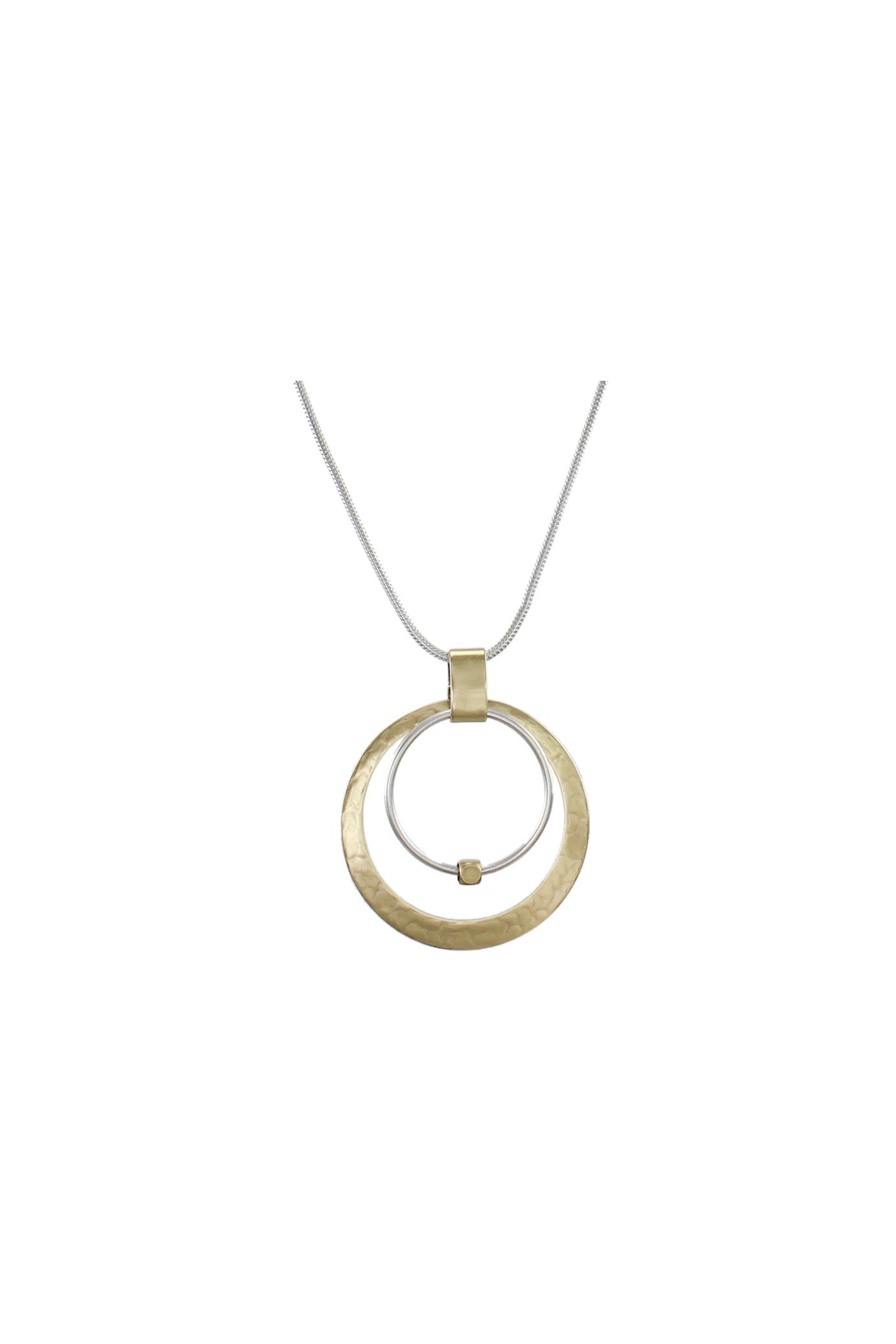 Cutout Disc with Ring and Bead Long Necklace