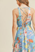 Floral Lace-Up Back Midi Dress