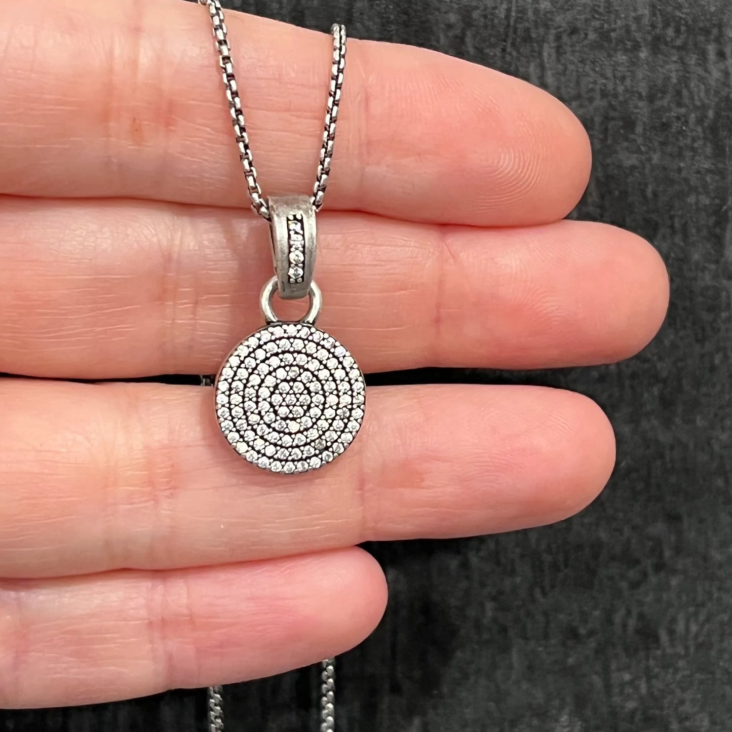 Silver Pave Disc Necklace