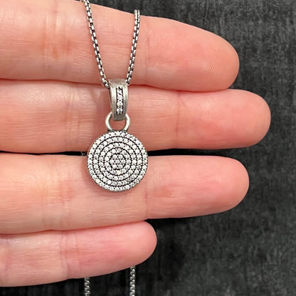 Silver Pave Disc Necklace
