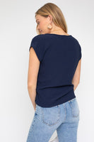 Navy Front Knot Top