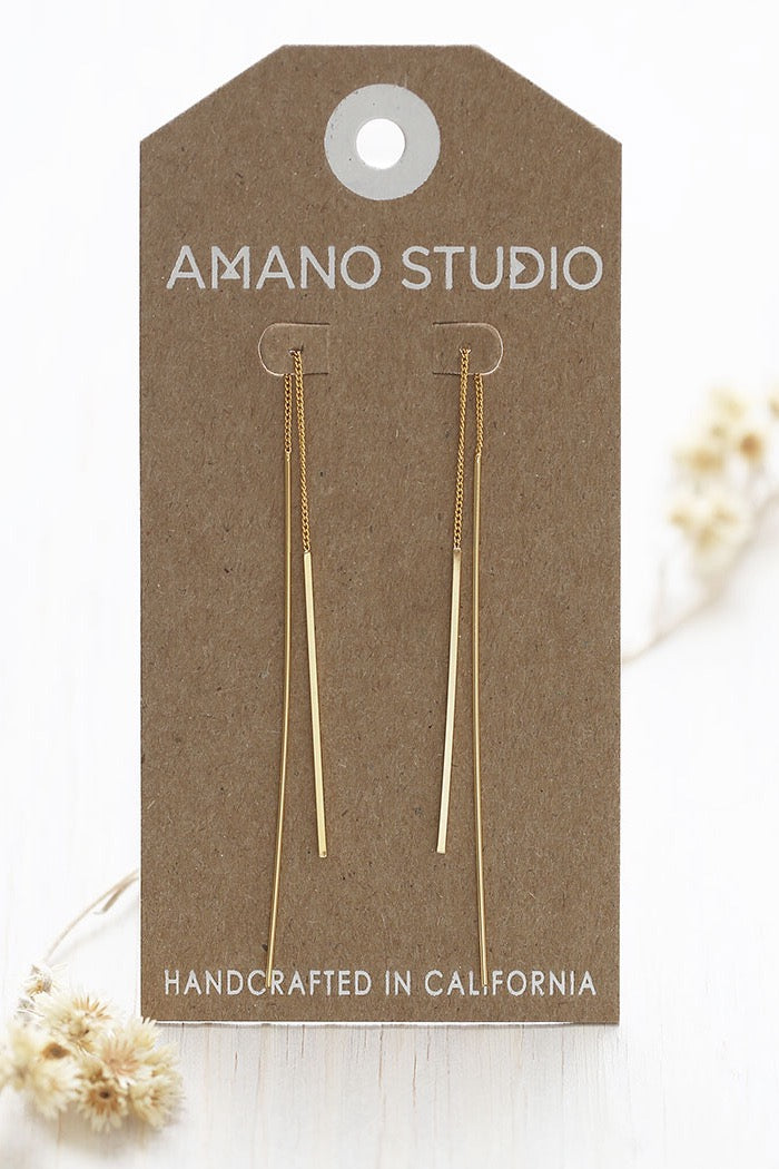 Gold Needle and Thread Earrings