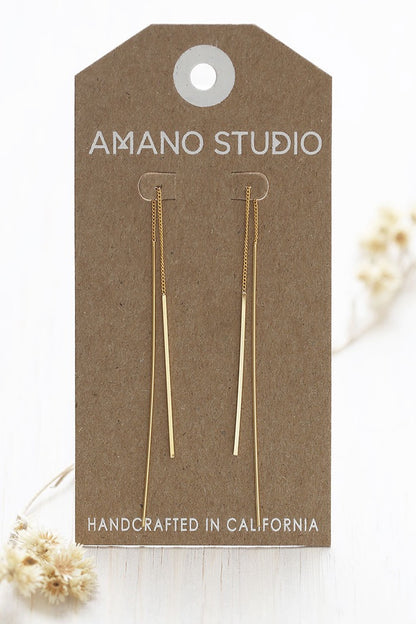 Gold Needle and Thread Earrings