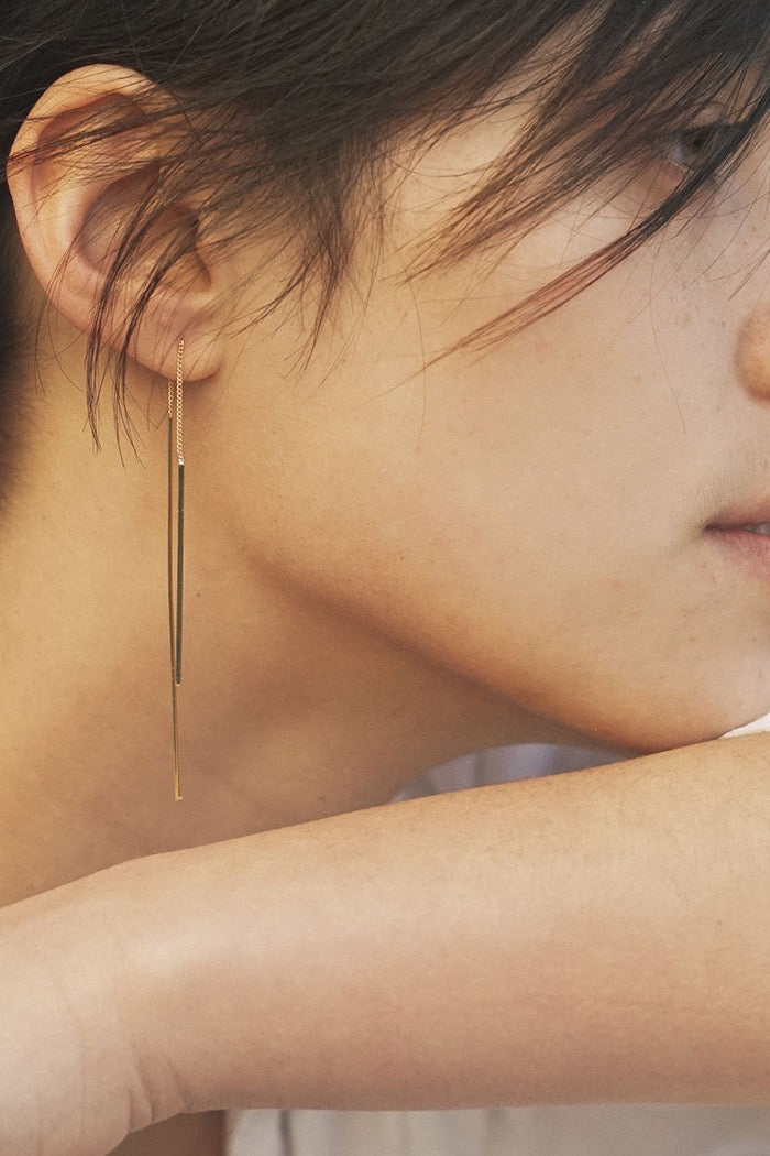 Gold Needle and Thread Earrings