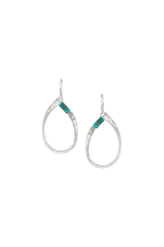 Oval Ring with Turquoise Beads Earring Silver