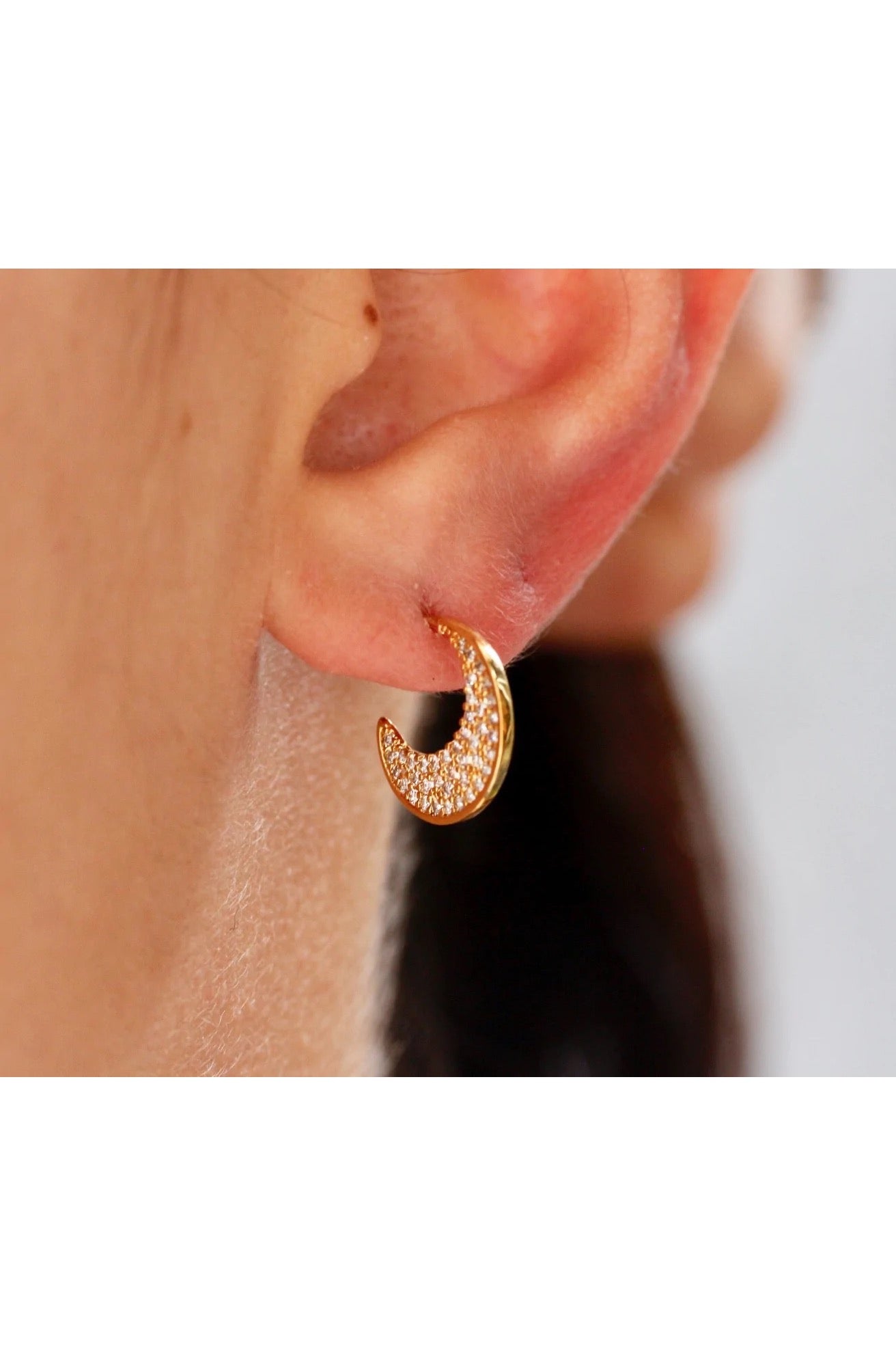 Pave Half Moon Huggie