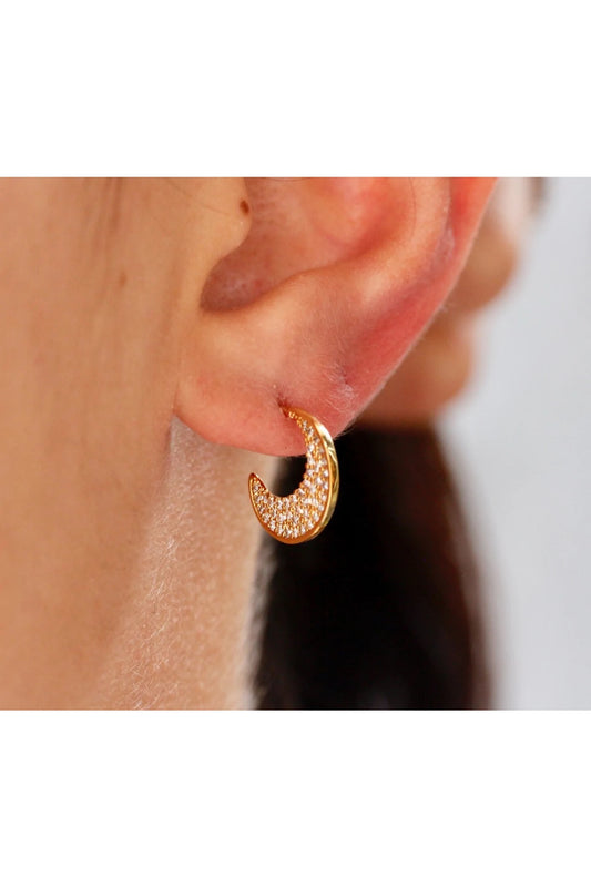 Pave Half Moon Huggie