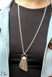 Silver Rounded Triangle with Ring Long Necklace