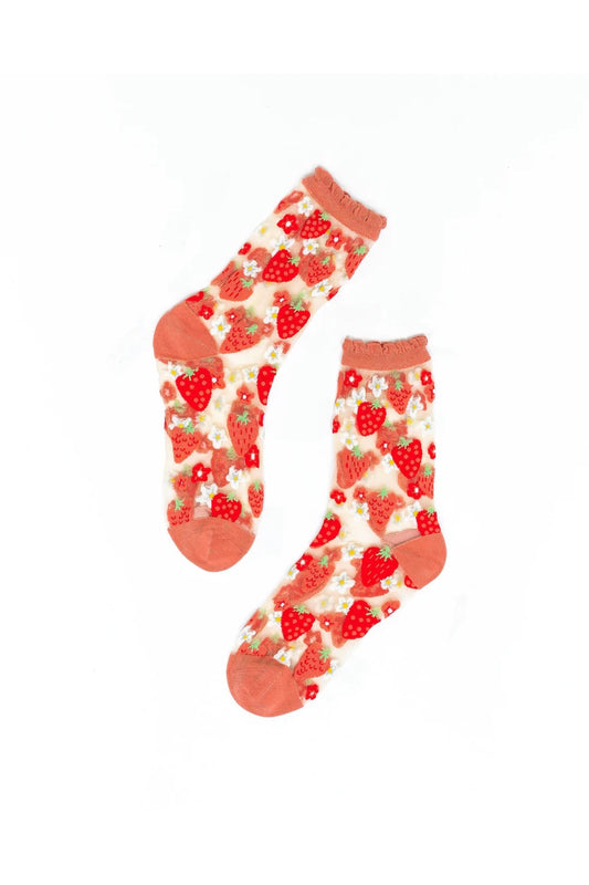 Strawberry Daisy Ruffle Sheer Socks