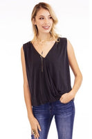 Black Surplice Cupro Top