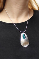 Silver Hammered Teardrop with Turquoise Stack Necklace