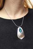 Silver Hammered Teardrop with Turquoise Stack Necklace